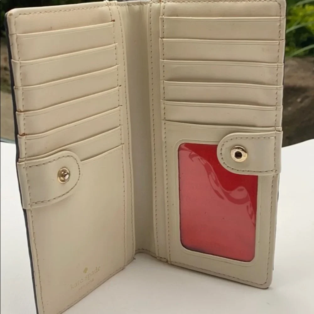 Kate Spade Cameron Slim Bifold wallet Bone Navy Stripe